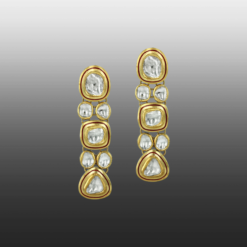 Polki Earrings with Oval, Round, and Teardrop Motif